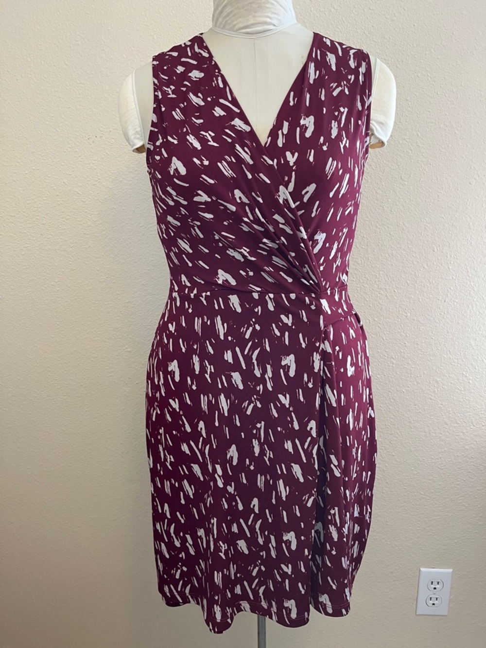 Kaileigh Knit Burgundy Print Faux Wrap Dress-NWT